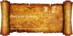 Matics Ervin névjegykártya